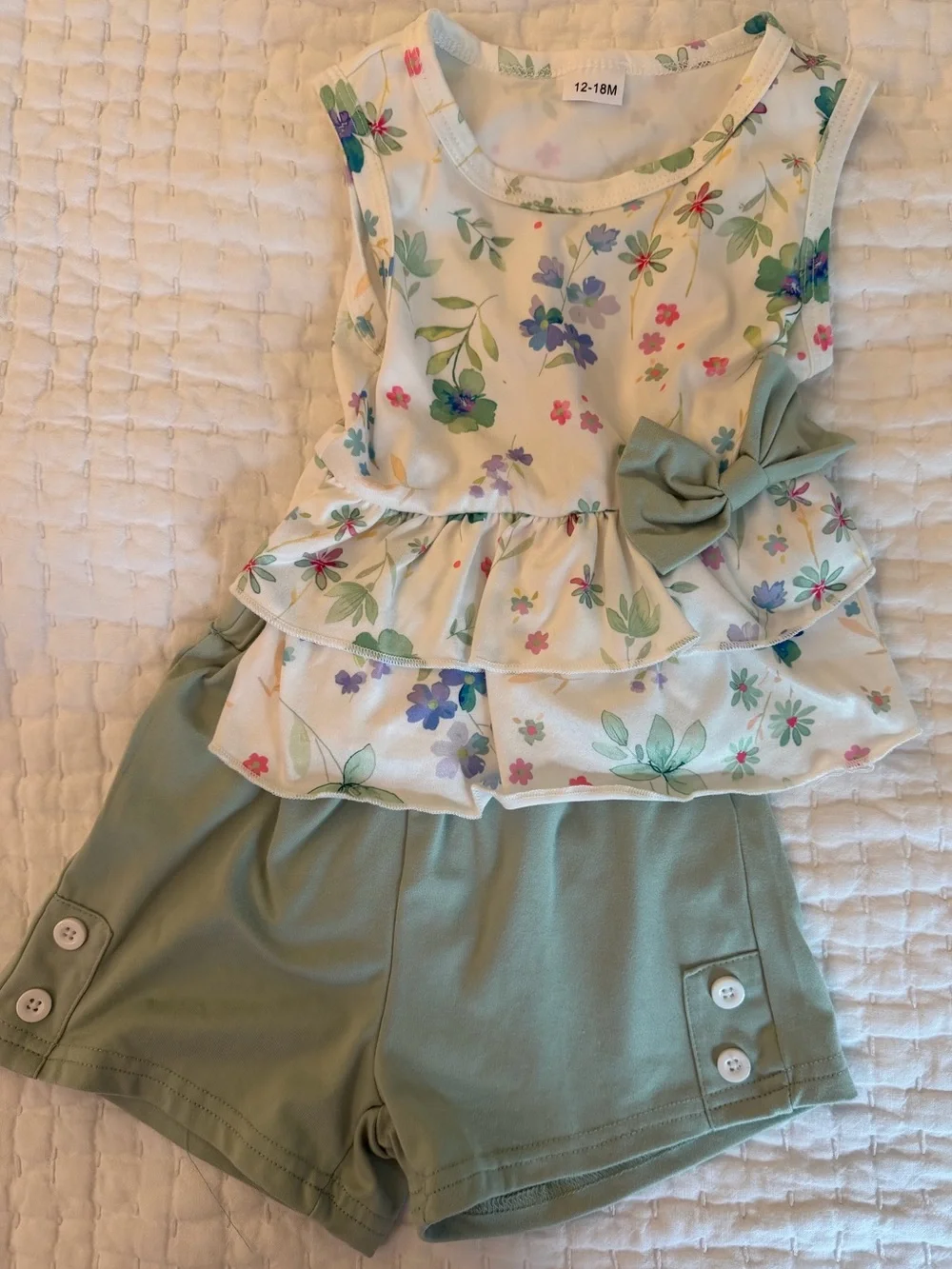 Baby Girl Floral Ruffle Tank & Sage Shorts Set, 12-18MO